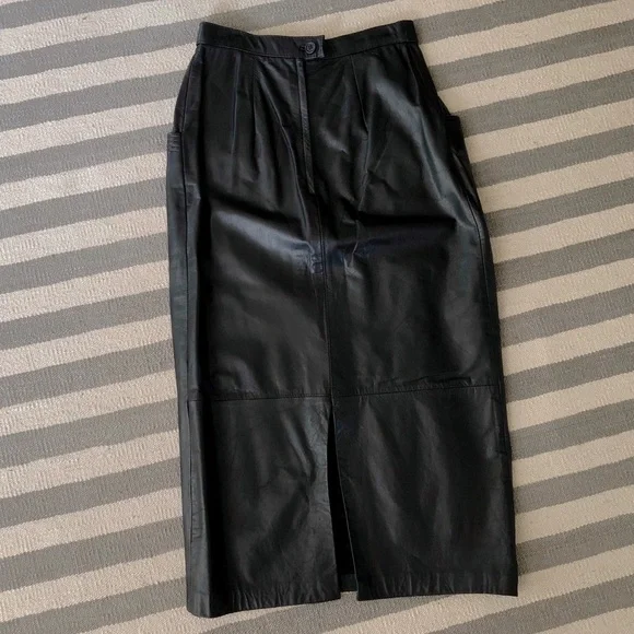 vintage (avanti) 1980’s - 100% genuine leather black midi skirt - Picture 2 of 8